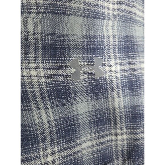 Under Armour Mens Size Medium Fitted Flannel Collared Button Shirt Blue Plaid - Picture 4 of 9